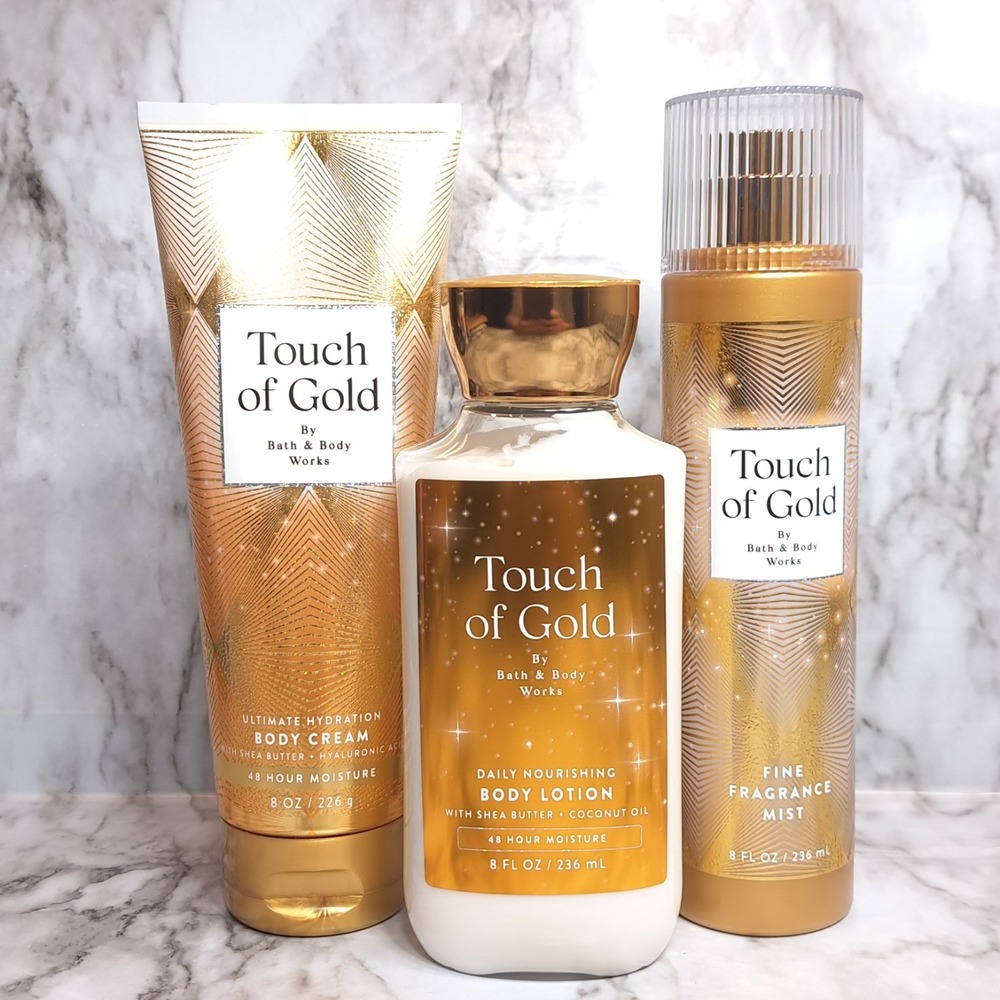BATH AND BODY WORKS 3 Pc Touch‎ Of Gold Body Cream, Body Lotion & Fragrance Mist
